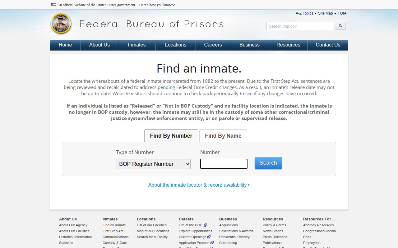 Federal BOP release record lookup for a Summit County case