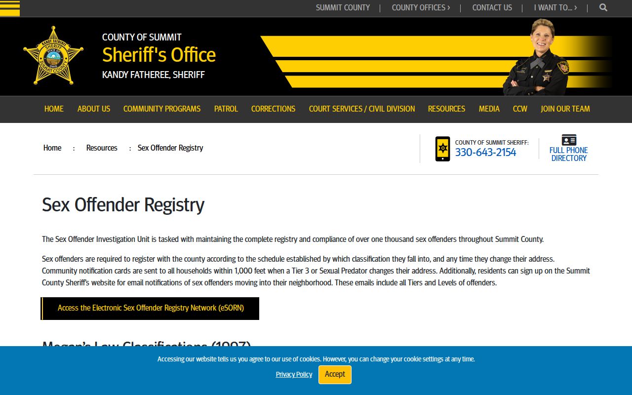 Summit County post-release sex offender registry information
